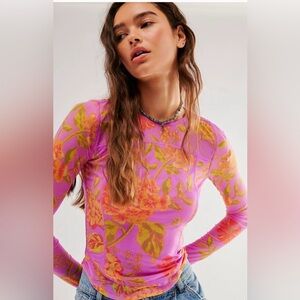 Free People Pink and Orange Floral Top